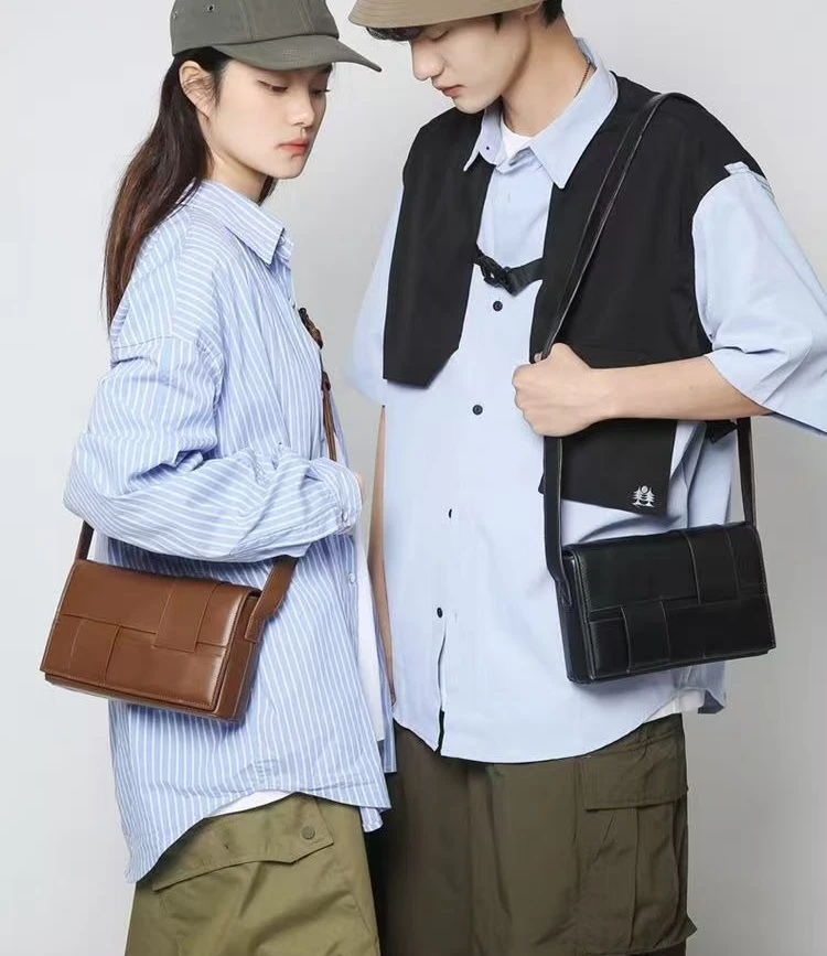 2027 New Fashion Weave Men Women Crossbody Bag Casual Business Pu Leather Men's Messenger Woven Vintage Shoulder Handbags Bags