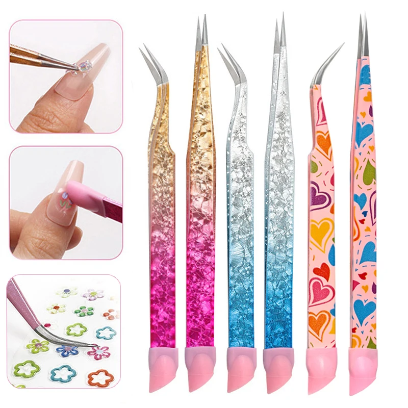 Bolígrafos de diamante de doble punta para uñas, pegatinas de acero inoxidable para uñas, pinzas para injerto de uñas, herramientas de manicura y maquillaje