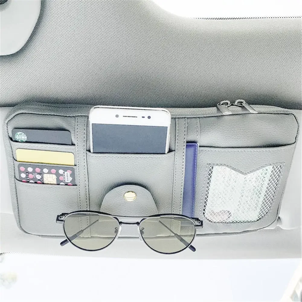 Car Glasses Storage PU Leather Multi-Function Sun Visor Point Organizer Storage Pocket Auto Sunglasses Holder Cards Organizer