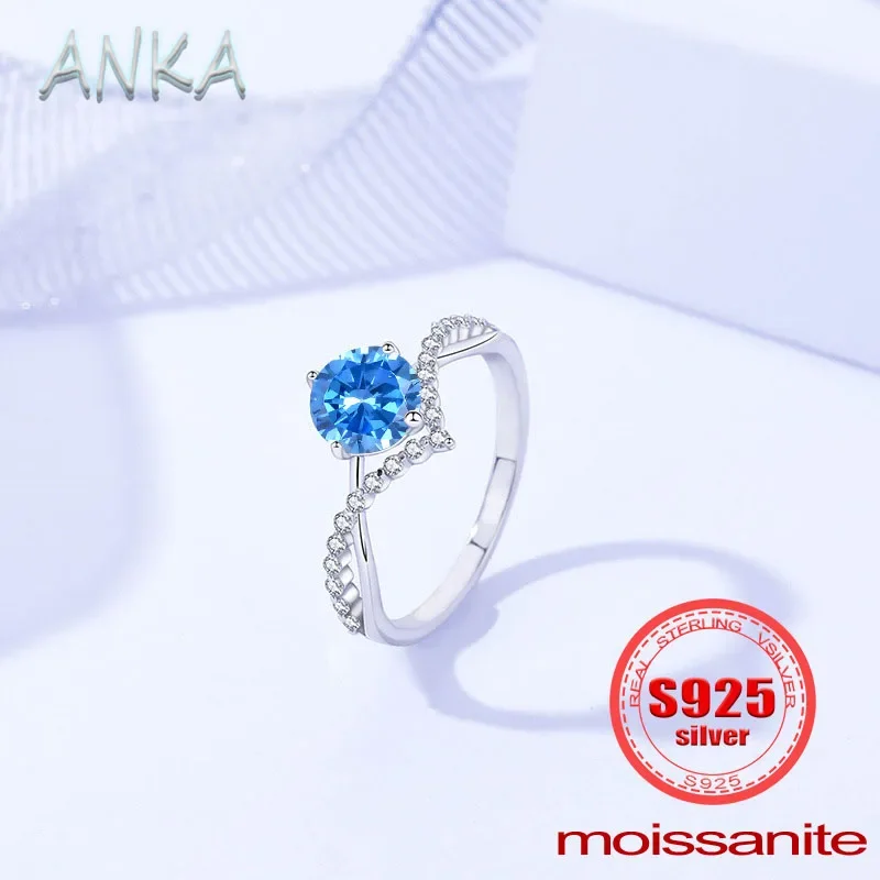 ANKA NEW S925 Sterling Silver 1CT Moissanite Ring Personalized Light Luxury Style Colorful Moissanite Ring