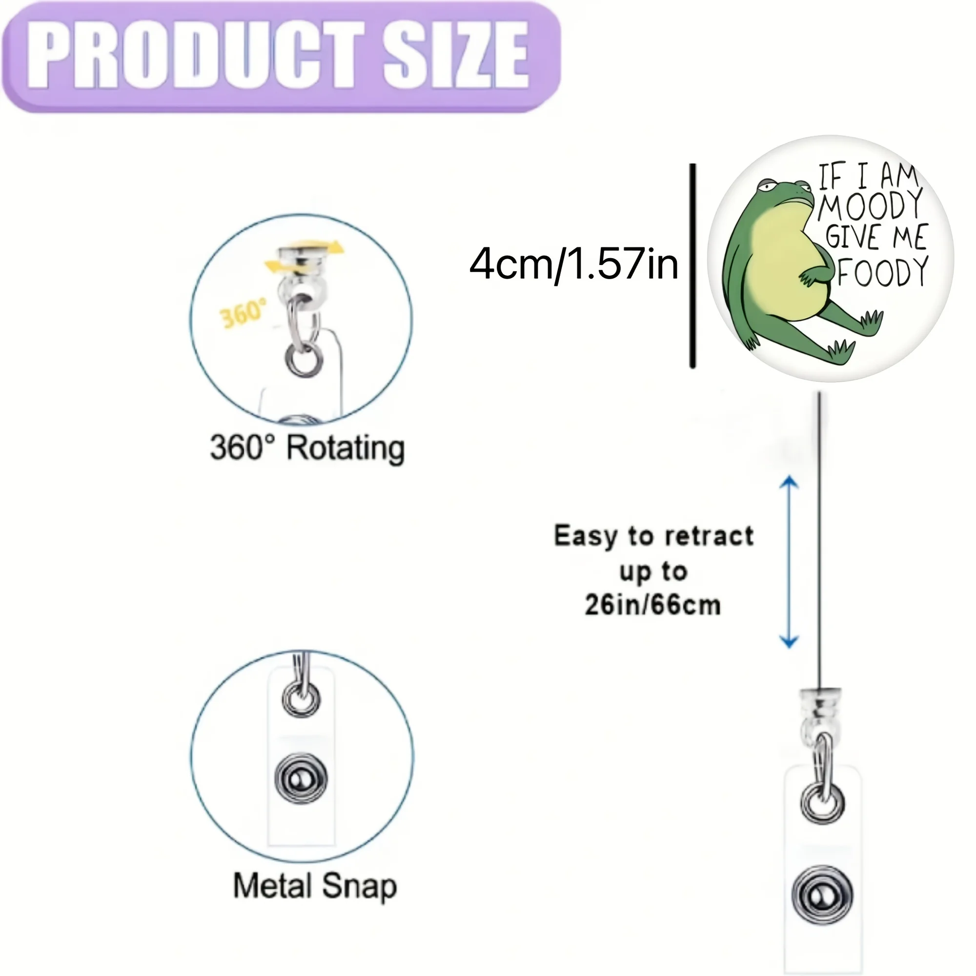 1 szt. zabawny klips do identyfikatora z wysuwanym sznurkiem, wytrzymały nylonowy sznurek, odpowiedni dla pracowników biurowych, pielęgniarek, studentów, lekarzy