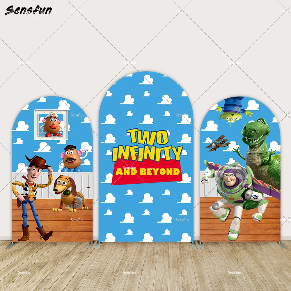 Cartoon Toy Story Party Decoration for Boy 1st Birthday Arch Cover Wall Backdrops Two Infinity and Beyond Arched Background