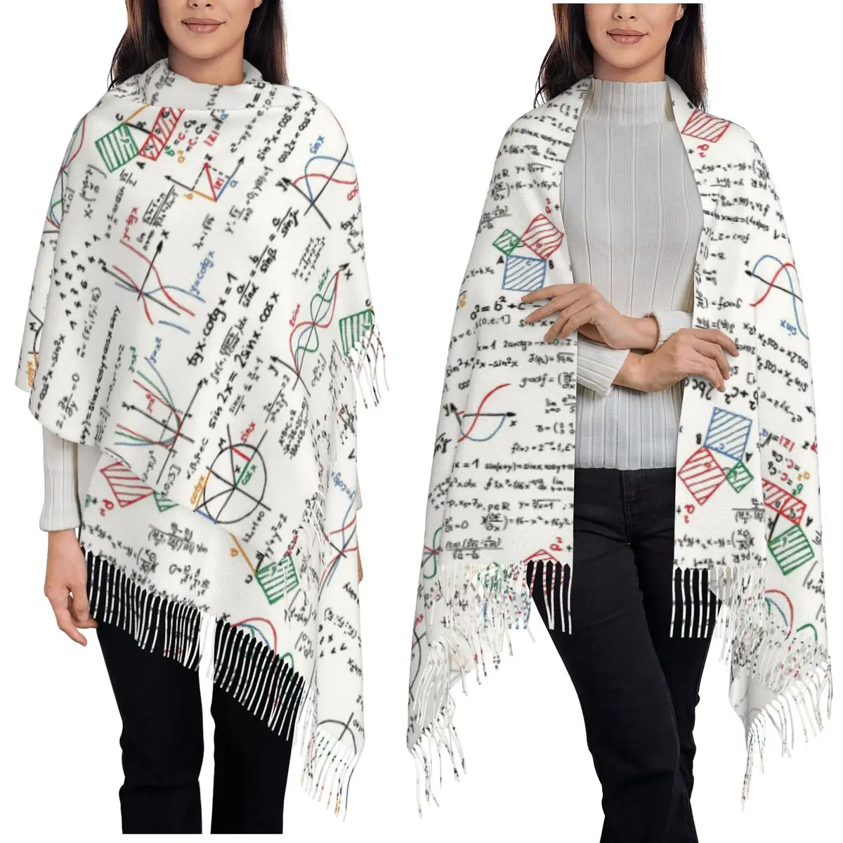 Mathematics Formulas Numbers Scarf Tassel Scarves for Women Soft Warm Shawls and Wraps Large Fall Winter Shawl Wrap
