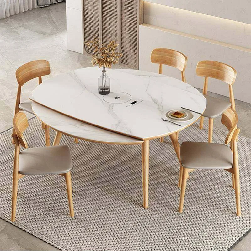 

Modern simple dining table and chair combination all solid wood rock slab retractable folding induction cooker variable