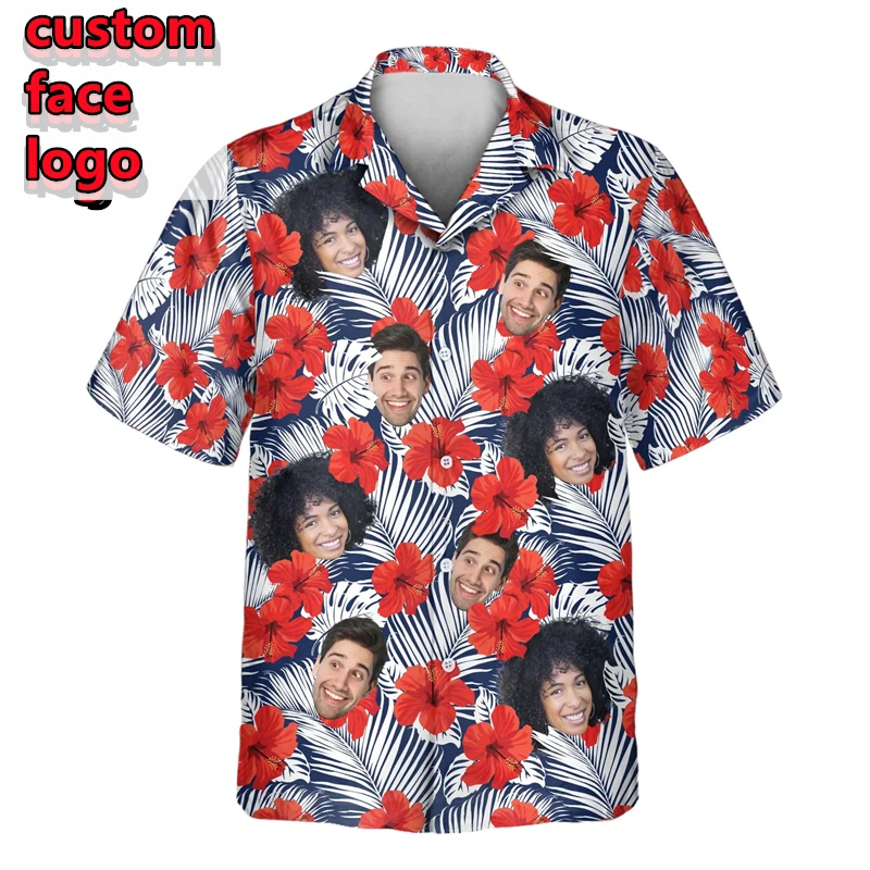 Custom Photo Logo Hawaii Shirts Family Funny Personalized Custom Face Unisex Hawaiian Beach Shirt Gift For Family Members