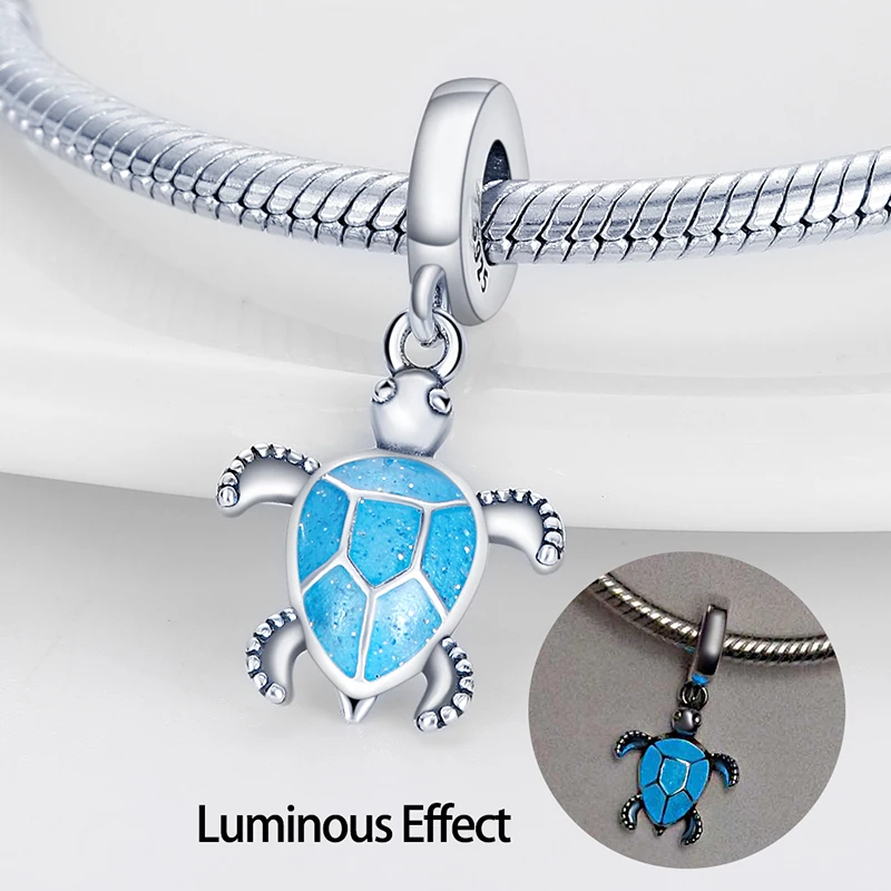 

925 Sterling Silver Colorful Night Light Turtle Charms Pendant Fit 3mm Original Bracelet DIY Women Fine Birthday Jewelry Gifts