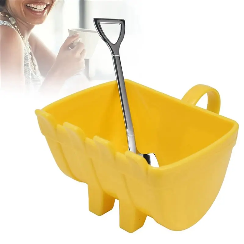 CMHI-2X Coffee Cup Excavator Bucket Cup With Shovel Spoon Creatives Tea Cup Milk Coffee Cup Birthday Gift Yellow