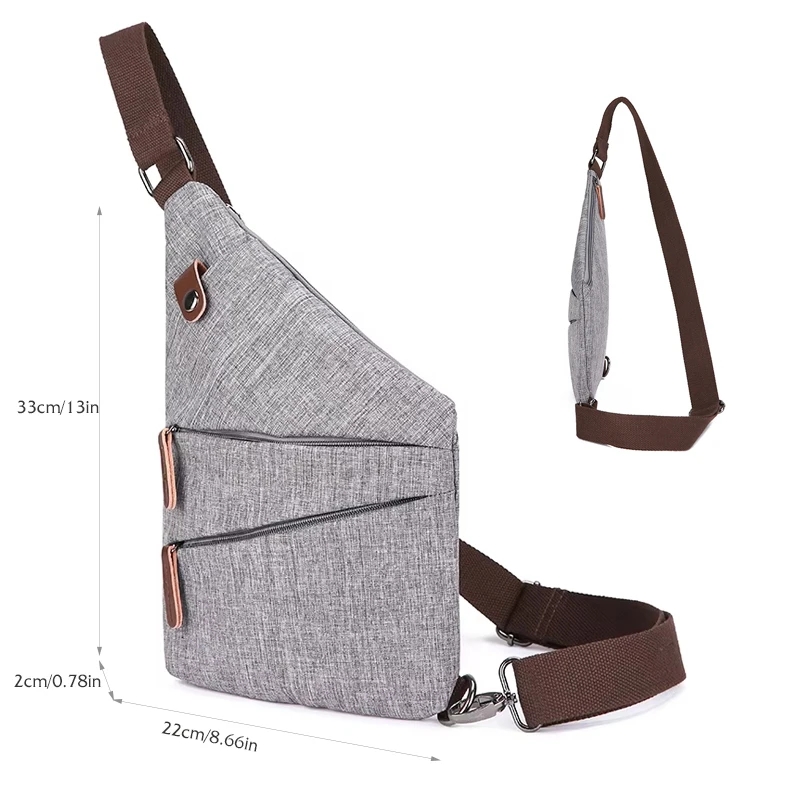 Anti-Theft Sling Crossbody Bag Men Cycling Chest Pouch Sports Running Camping Hiking Outdoor Zipper Fancy Pack Solid Color