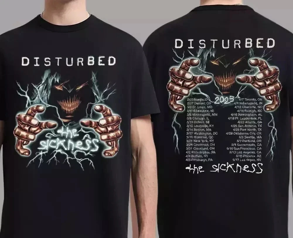 

Disturbed The Game Sickness 25 Tour Two Sides Unisex T-Shirt Size S-4XL High-end Luxury Is for Both Men and Women Top Y2k