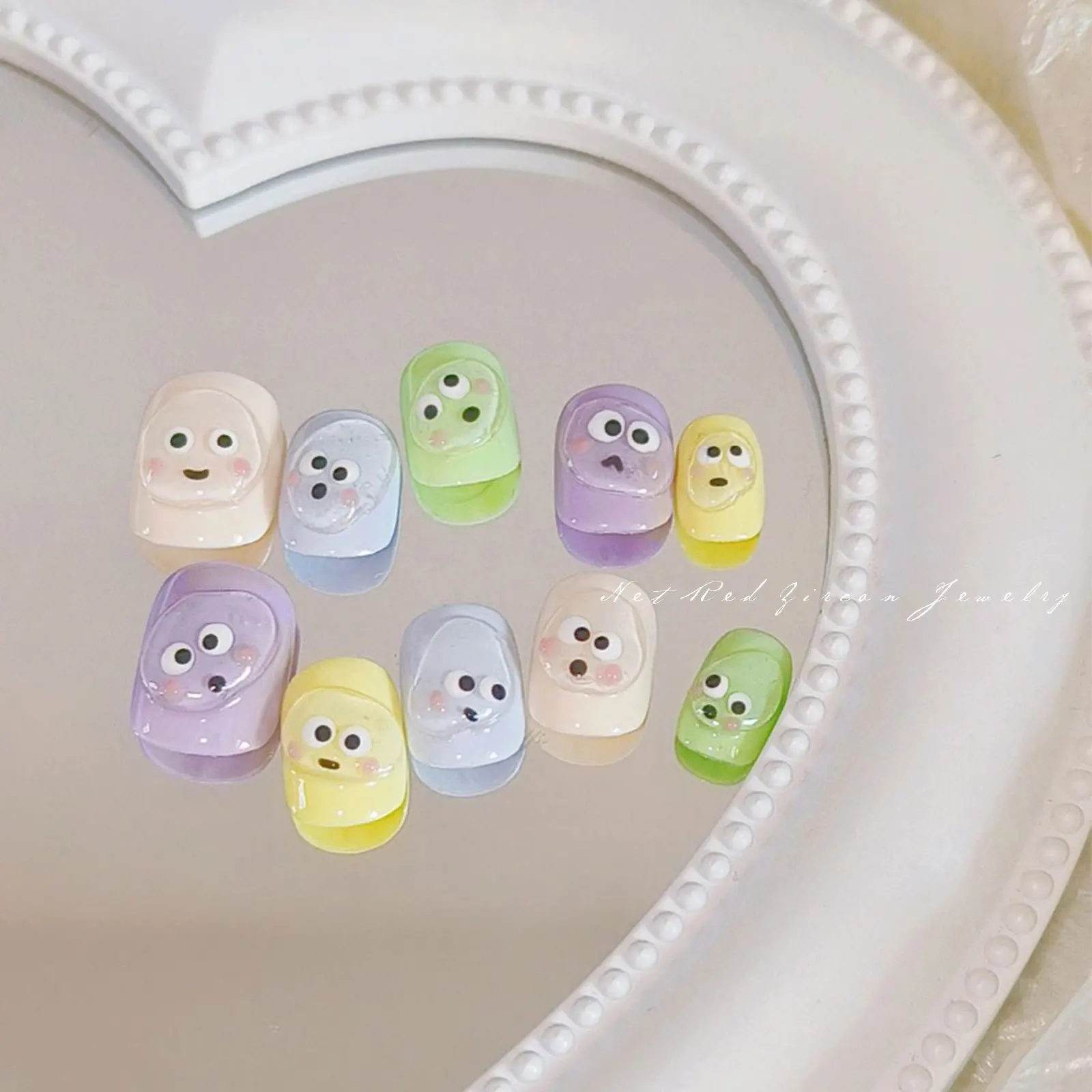 1pc Kawaii Mouth Monster Nails Stickers Cute Jelly Funny Expression Decals Slider DIY Nail Decoration Ins Style Nail Stickers#NK