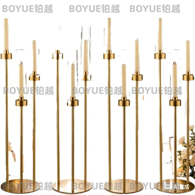 10pcs 3 Arm Gold Candelabra Taper Candle Holder Centerpieces for Table 34in Tall Metal Candlestick Holder Wedding Party Store