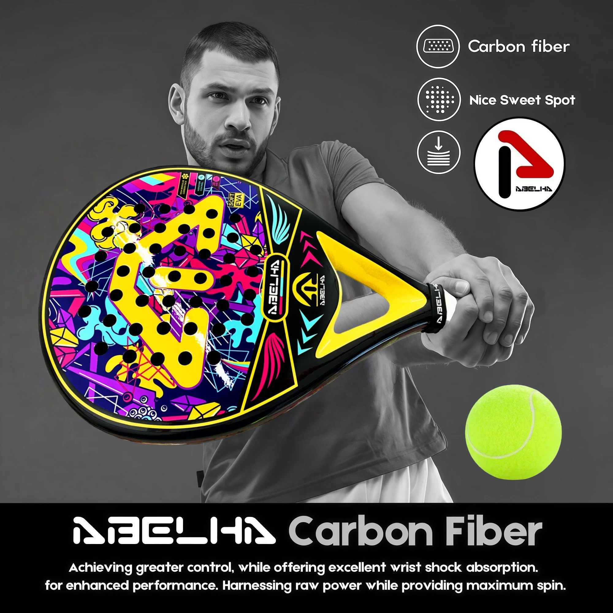 ABELHA 2026 مضرب باديل سطح من ألياف الكربون مع مضارب تنس باديل أساسية من الإسفنج المرن EVA خفيفة الوزن
