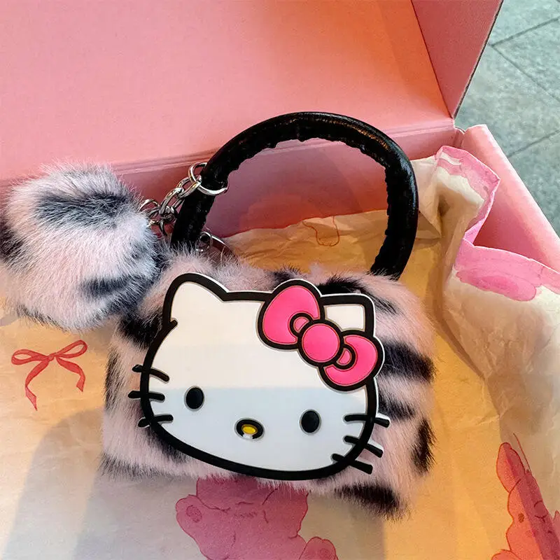Nouveau Sanrio Hello Kitty en peluche imprimé léopard mini sac à main pendentif boule en peluche Cool fille sac à dos sac pour enfants jouets cadeaux de vacances