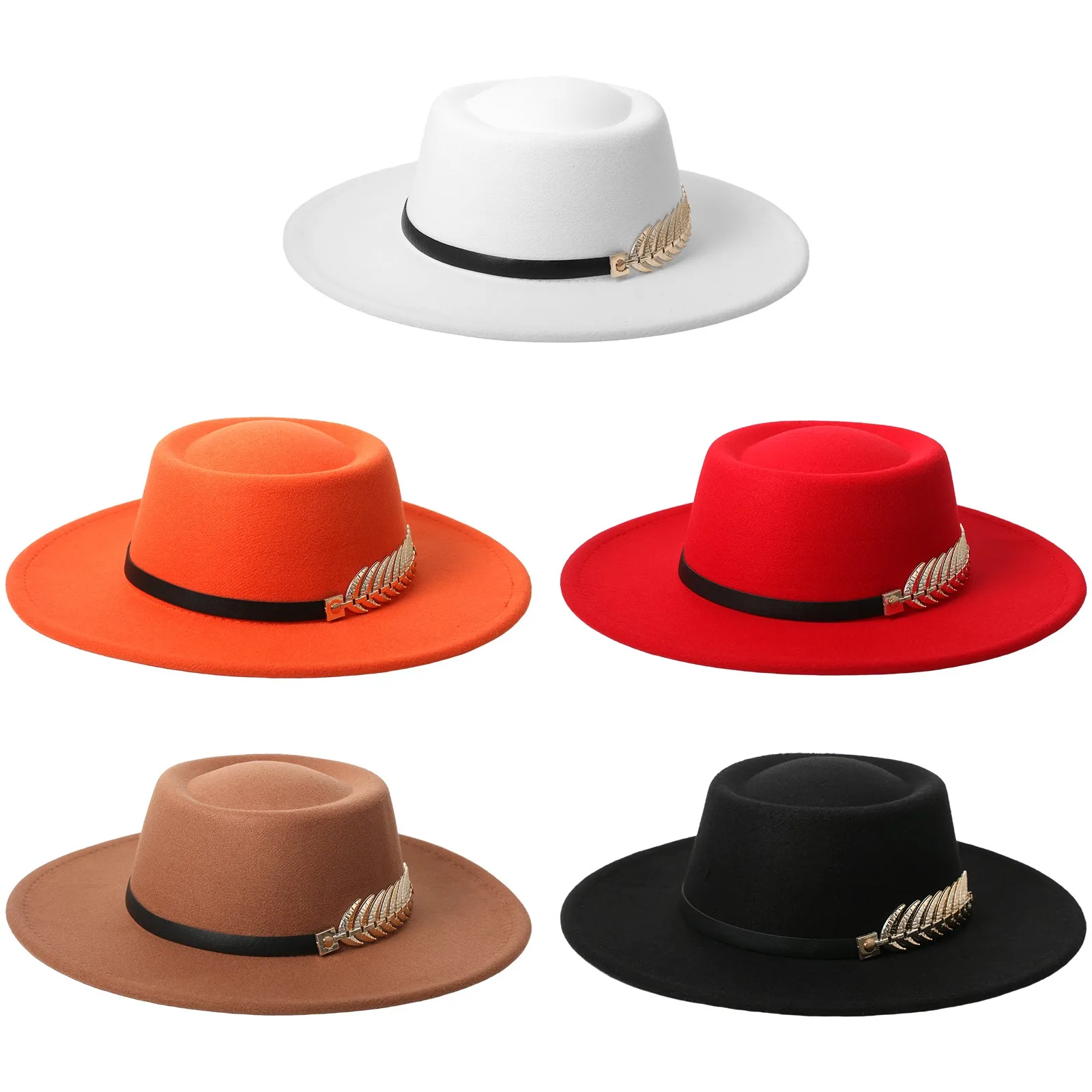 Women Elegant Felt Cloche Flat Brim Hat Metallic Fishbone Band Vintage Dress Hat Church Wedding Tea Party