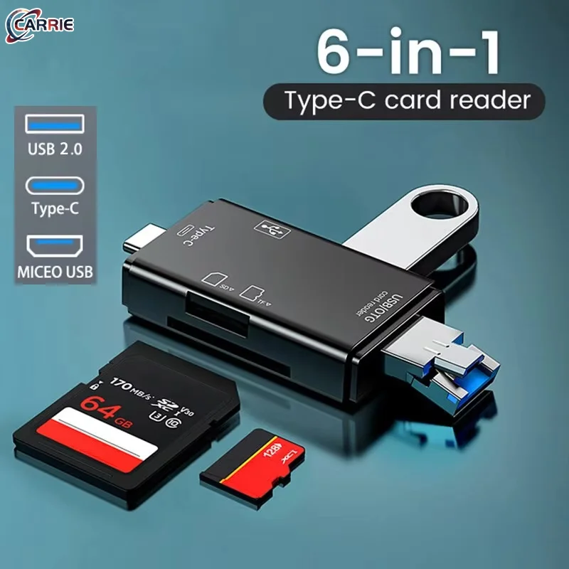 OTG Type C Card Reader Usb 2 0 Tf Mirco Sd Smart Memory Flash Memory Adapter Mini Mobile Phone Accessories 6in1