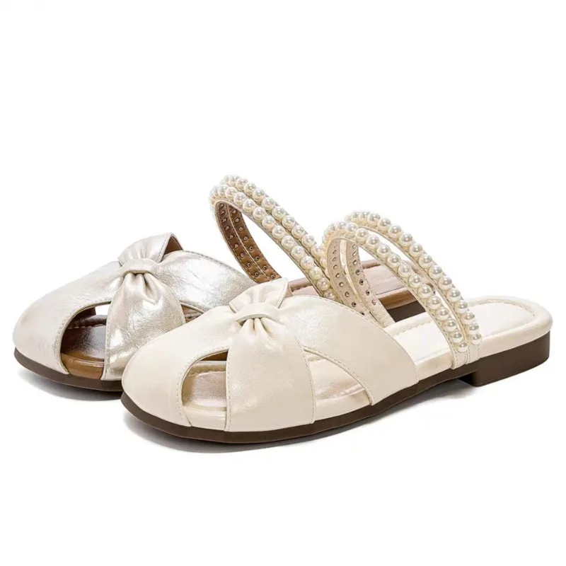 

Модные жемчужные тапочки Baotou, женская верхняя одежда, новинка лета 2023, темпераментные тапочки без шнуровки на плоской подошве с мягкой подошвой