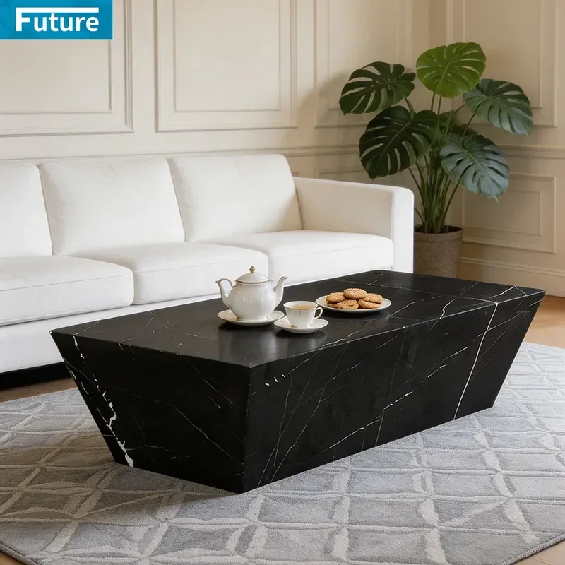 Natural Black and White Marble Coffee Table for KTV Bar Karaoke Lounge Custom Rectangular Stone Side Table Direct Sales