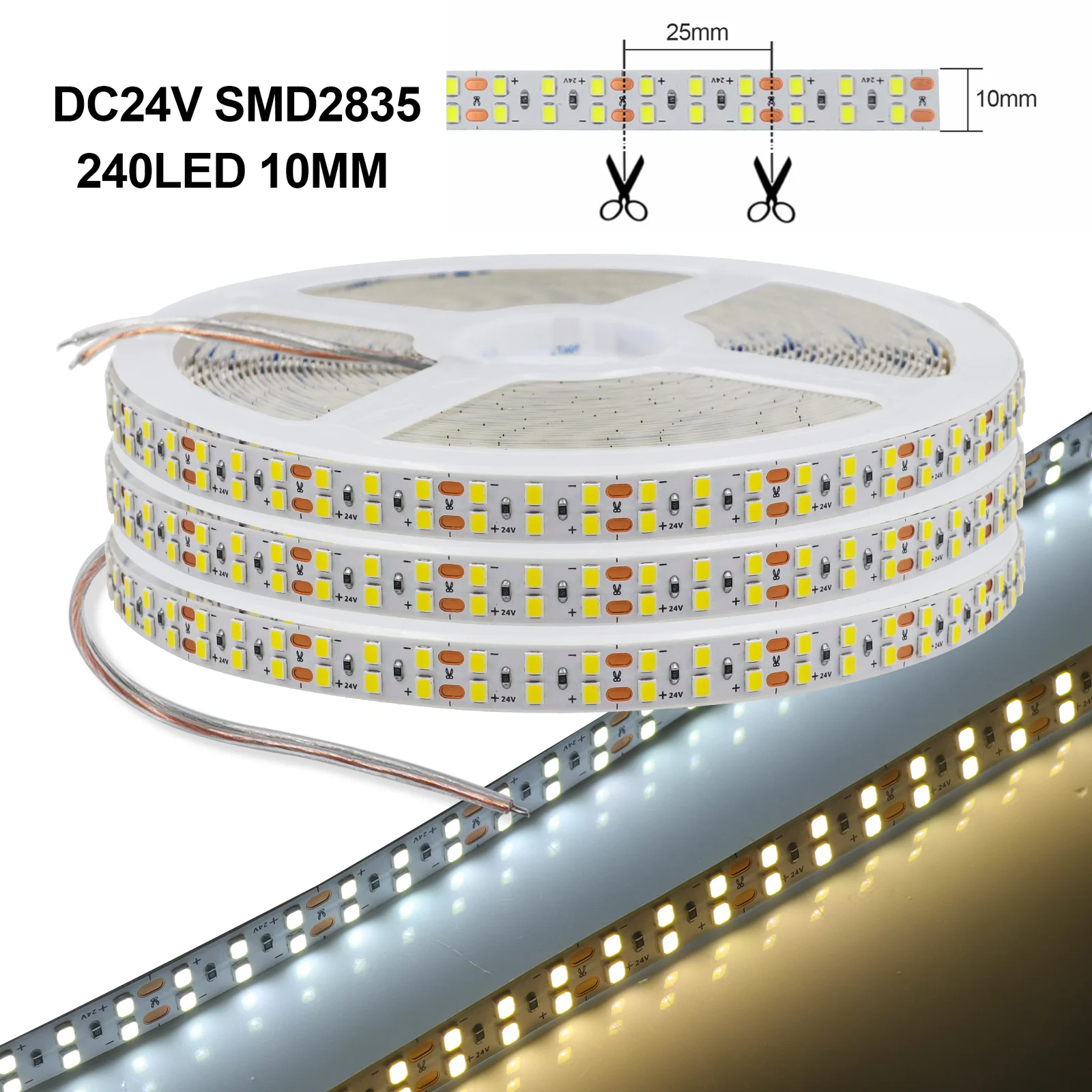 5m/roll 2835 LED Strip DC 12V 24V Flexible Ribbon LED Tape 120 240 480LEDs/m Waterproof LED Lights Room Decor 3000K 4000K 6000K