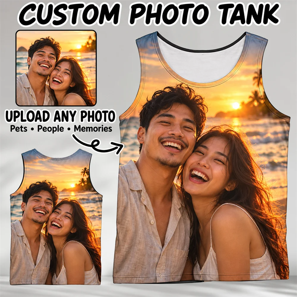 Custom Photo Tank Top Upload Your Own Picture For Men Women 3D Print Pet Couple And Family Photos Full Print Sleeveless Vest