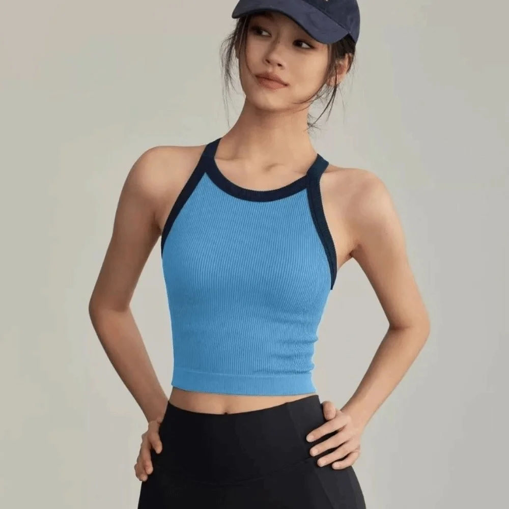 

High Neckline Sports Tank Top Comfortable Soft Fitness Tank Top with Chest Cushion Breathable Sports Underwear Sports Wear