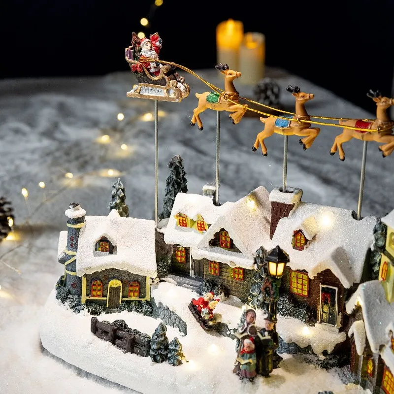 Lover Qixi Festival Christmas Glowing Atmosphere Night Light Flying Deer Little Elk Snow House Music Box Music Box Ornament Gift