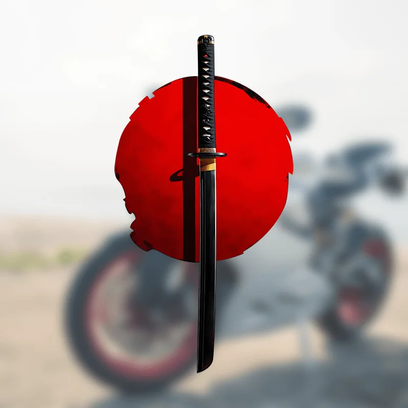 1Pc 2D Anime Samurai Sword Red Round Vinyl Sticker Waterproof Decal for Motorcycle Rearview Mirror Bumper