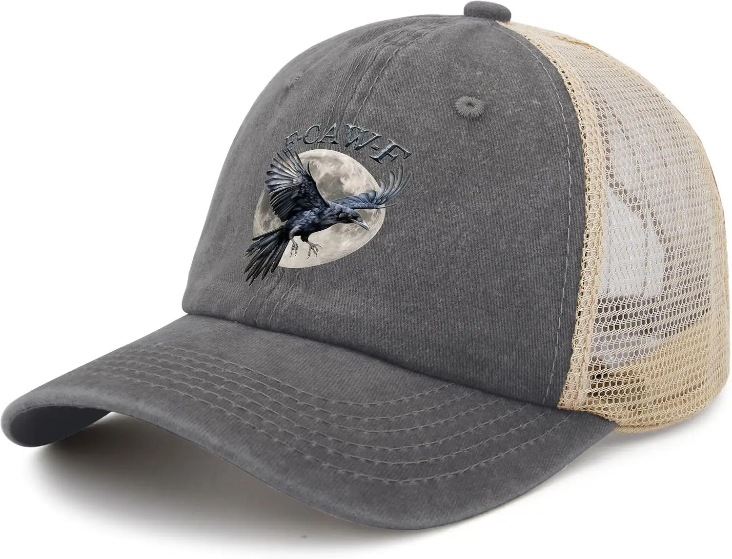 F-Caw F Funny Black Bird Hats for Mens Aesthetic Washed Distressed Baseball Cap
