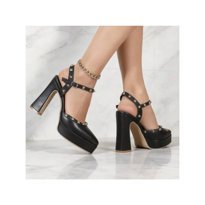 New Women's Sexy Rivet High-heeled Sandals Pointed Rear Empty Waterproof Table High-heeled Sandals Size 35-42