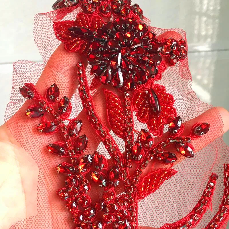 Hand genähte Glas bohrer Spiegel Blumen funkelnde Strass Mäntel Taillen bänder Schultern Hochzeits kleid DIY Patch. rs24392 – Detail 3