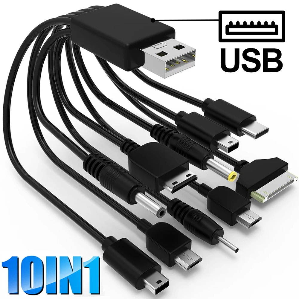 Universal Multi Pin Charger Cable 10 in 1 Multifunction USB Adapter Data Transfer Wire Cord for Earphone Speaker MP3 Player