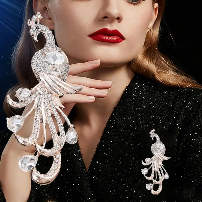 Elegant Women Peacock Brooch Pin For Dress Coat Delicate Crystal Jewelry Outfit Accessories Unique Fashion Gift For Events