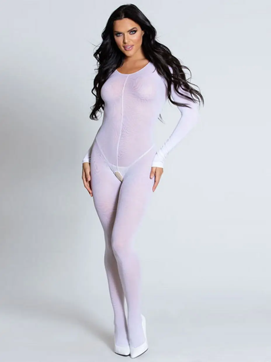 Nylons Long Sleeve Open Crotch Bodysuit Tights Bodystocking Transparent Hot Sexy Jumpsuit Lingerie Unitard Conjoined Catsuit