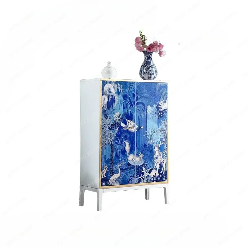 XX  Porcelain White Solid Wood Antique Multi-purpose Cabinet, Entrance Cabinet Storage Storage Decorative Cabinet