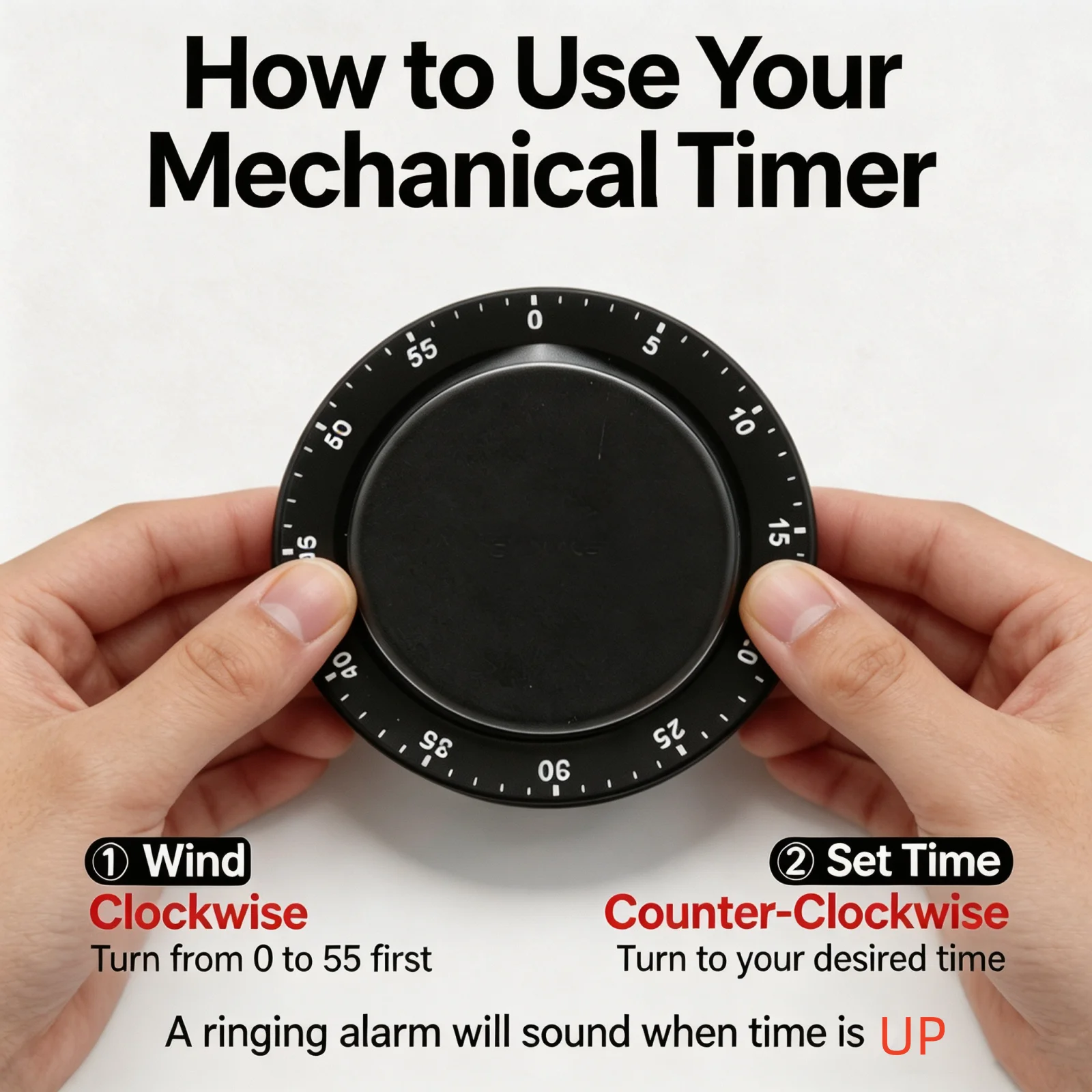 Stainless Mechanical Timer Magnetic Alarm Clock Countdown Timer Baking Kitchen Cooking Study Time Management Reminder Clock