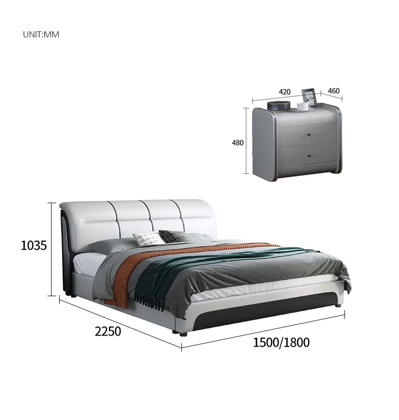 Modern Luxury Bedroom Furniture Bedroom Suit Bed White Leather Bed Home Furniture Bedroom Set Standard Size