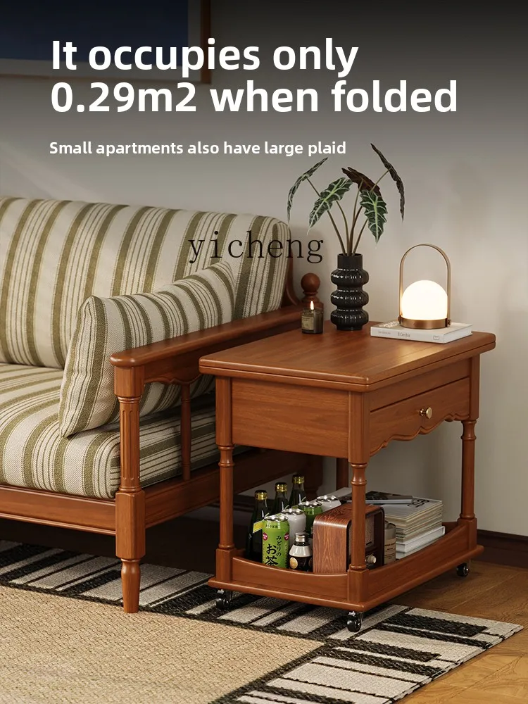 

FY foldable coffee table all solid wood living room trolley multi-functional mobile side table rack