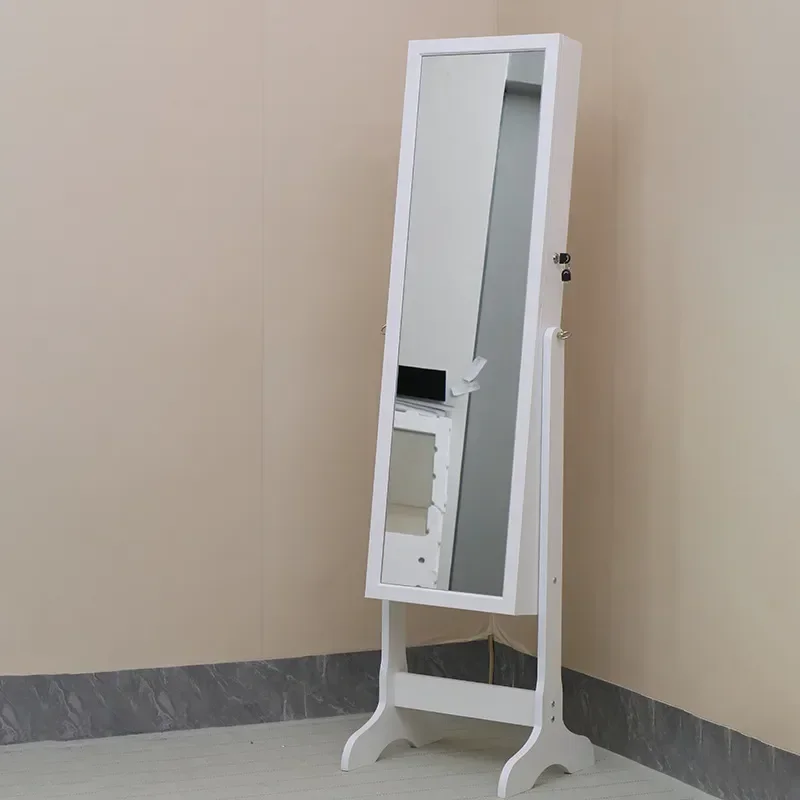 Full Body Standing Jewelry Cabinet with LED Light Touch Switch Multi Function Mirror Storage Organizer