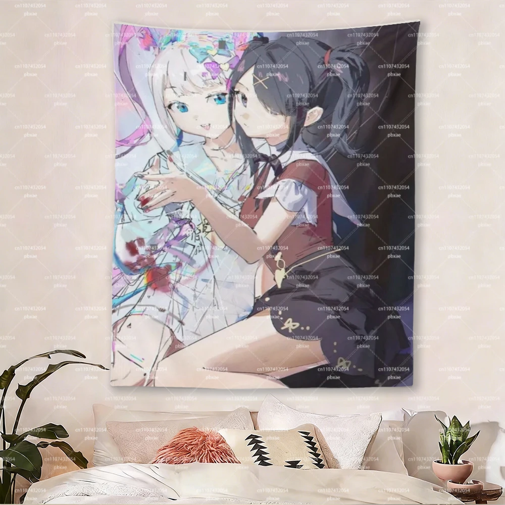 Anime Girls Glitch Art Tapestry, Kawaii Manga Character Wall Hanging, Aesthetic Room Decor for Bedroom & Dorm, Ideal Gift