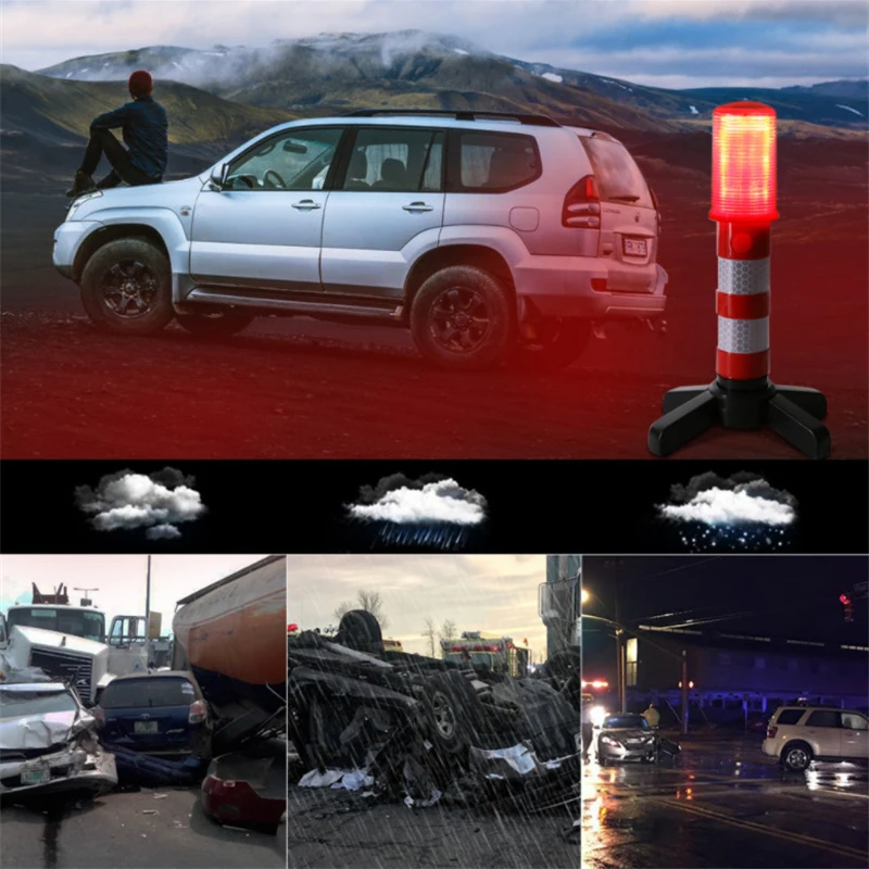 

2pc LED Magnetic Flashlight Emergency Roadside Flares Detachable Stand Beacon Safety Strobe Light Warning Signal Alert SOS Lamps