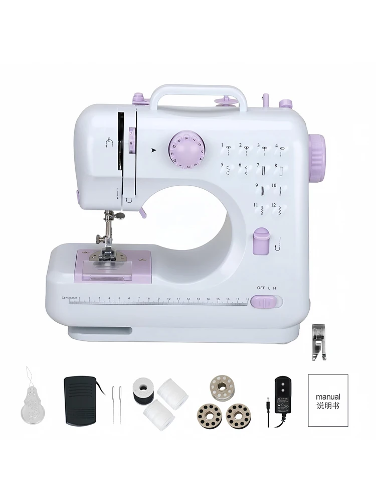 FHSM-50512 Stich-Nähmaschine, elektrische Mini-Haushaltsnähmaschine mit Doppelgewinde und austauschbarem Nähfuß.
