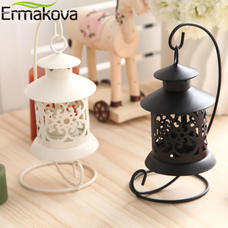 ERMAKOVA Candlestick Vintage Metal European Candle Holder Articles Hanging Lantern with Candle Stand Wedding Home Decoration