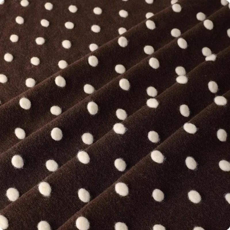 

Brown polka dot offee-colored three-dimensional wool polyester fabric for autumn and winter coat, vest jacket clothing fabric