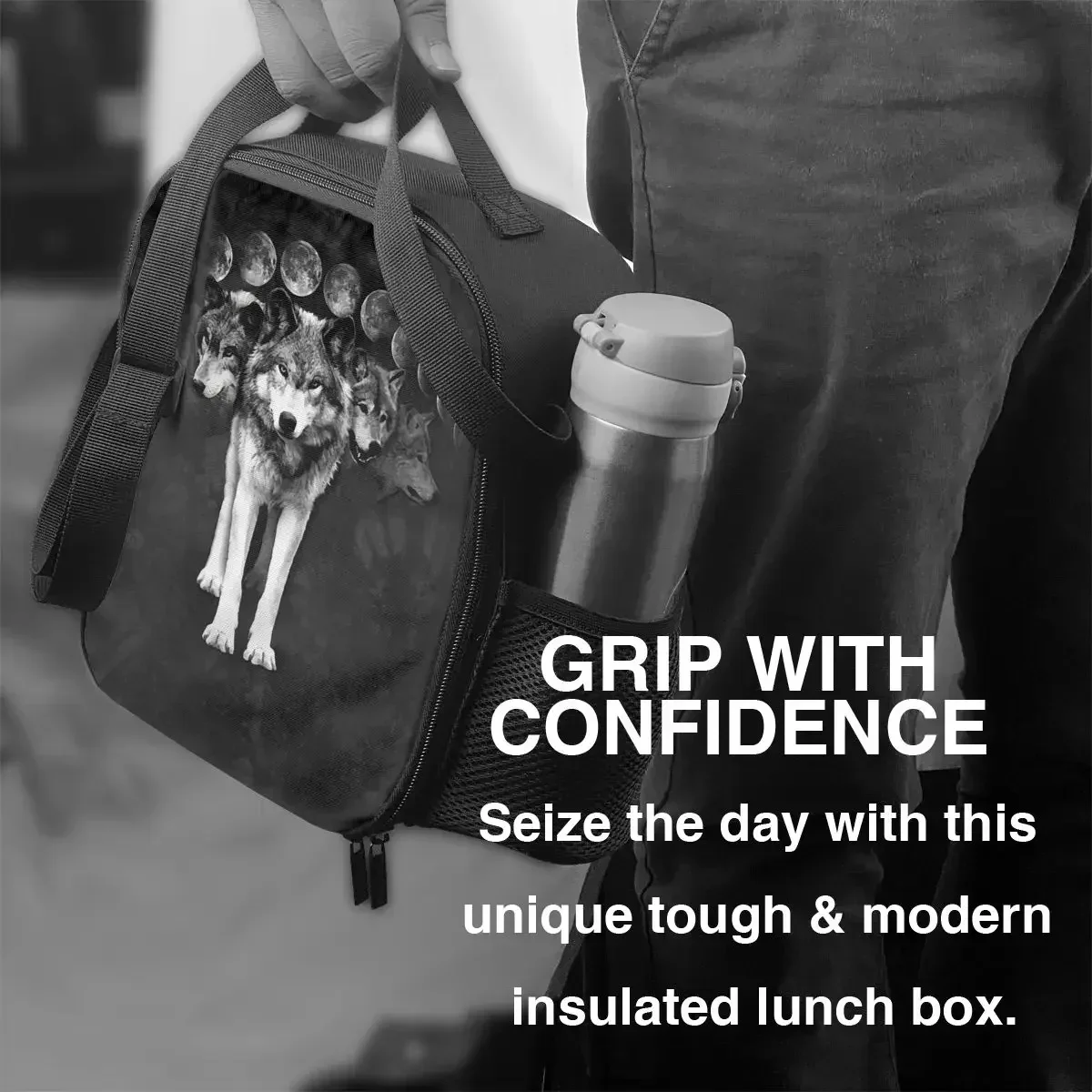 

Portable Lunch Box Leakproof Wolf Family Cooler Thermal Food Insulated Bag School Children Student