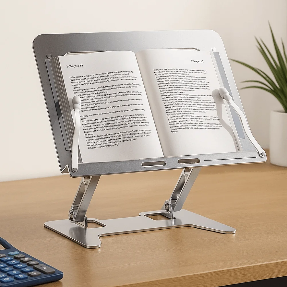 Tablet Stand Adjustable Angle Reading Bookshelf Support Foldable Book Holder Tray Stable with Clip Reading Bracket Computer