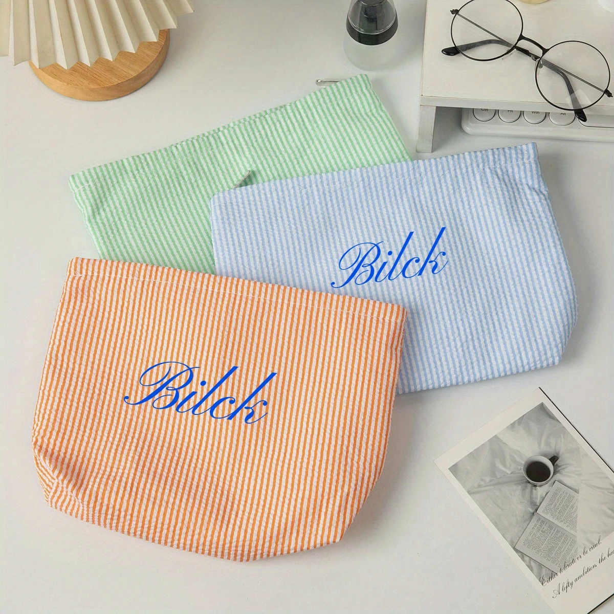 Embroidered Name Stripe Makeup Bag Large Capacity Wash Bag Suitable Storage Bag  for Beauty and Daily Small Items Perfect Gifts