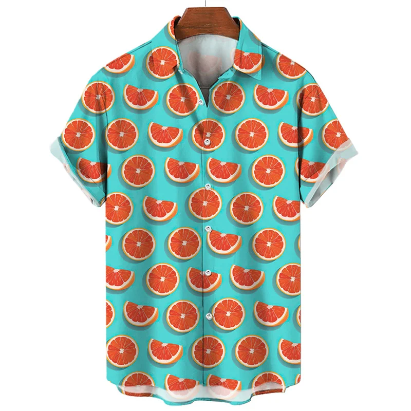 Fashion 3D Print Lemon Orange Fruit Shirt For Men Summer Lapel Short Sleeves Casual Male Clothing Button Shirts Hawaiian Blouse