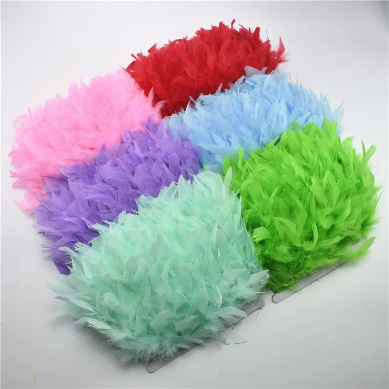 2 Yards Mintgrüne Truthahnfeder-Borte Quasten-Fransenband Federn für Bastelarbeiten Marabou-Rockborte Kleidungszubehör Dekoration – Detail 3