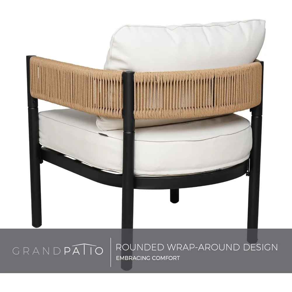 5-Piece Outdoor Furniture Set with Thick Cushions and Coffee Table, Wicker Sofa Conversation Set for Backyard, Natural