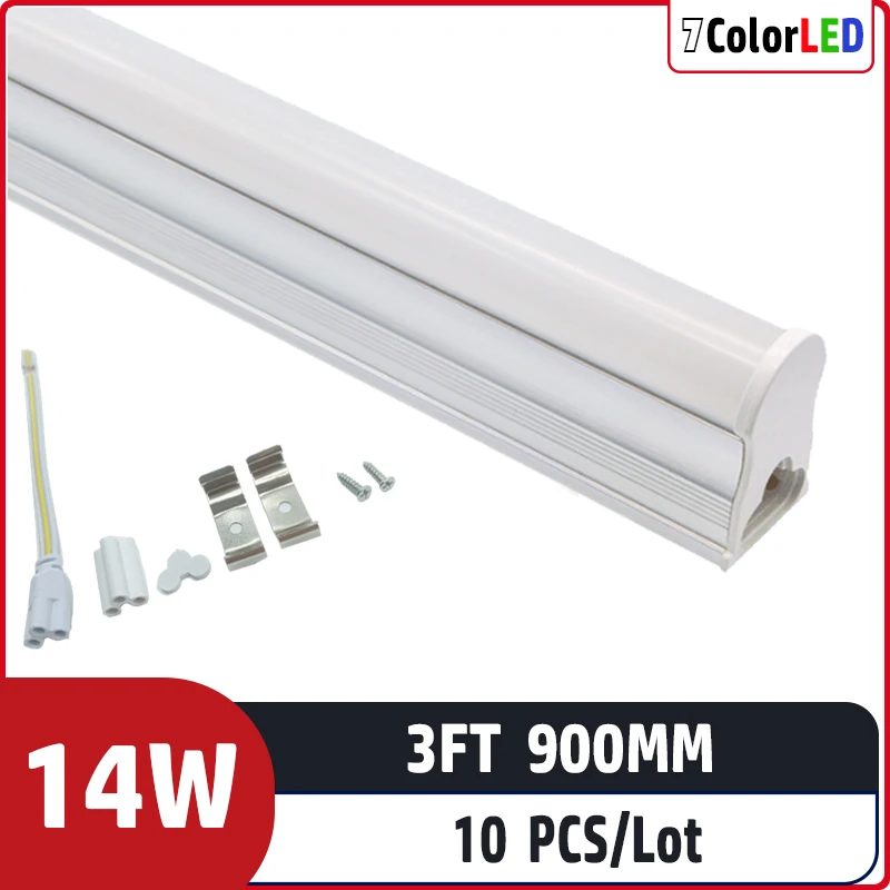 Lámpara Led fluorescente para iluminación del hogar, tubo led integrado T5, voltaje de entrada de AC85-265V, 3 pies, 900mm, 14W, 10 unidades por lote