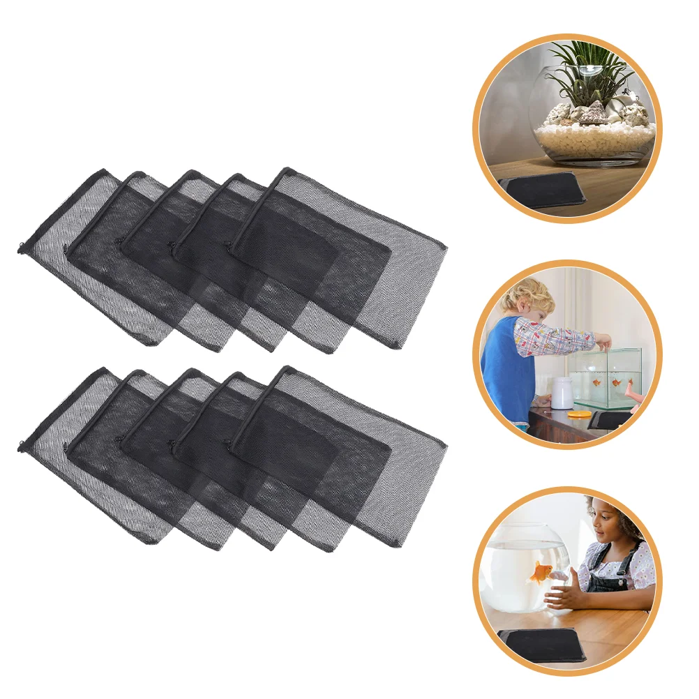 

10 Pcs Fish Tank Filter Mesh Bags 18x25cm Black Small Holes Reusable Polyester Filtration Tool for Aquarium Water Clarification